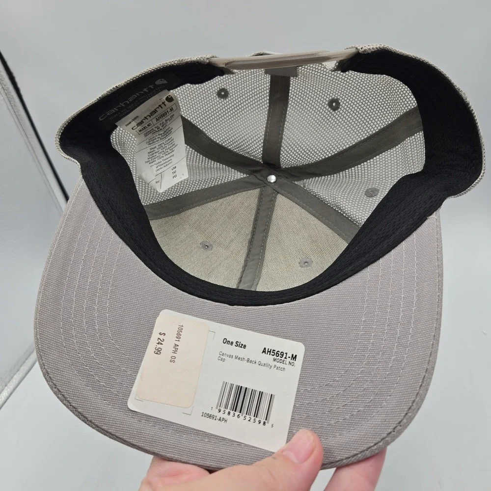 Carhartt Men's Canvas Mesh Back Quilt Patch Baseball Cap Hat Gray SnapBack  NEW